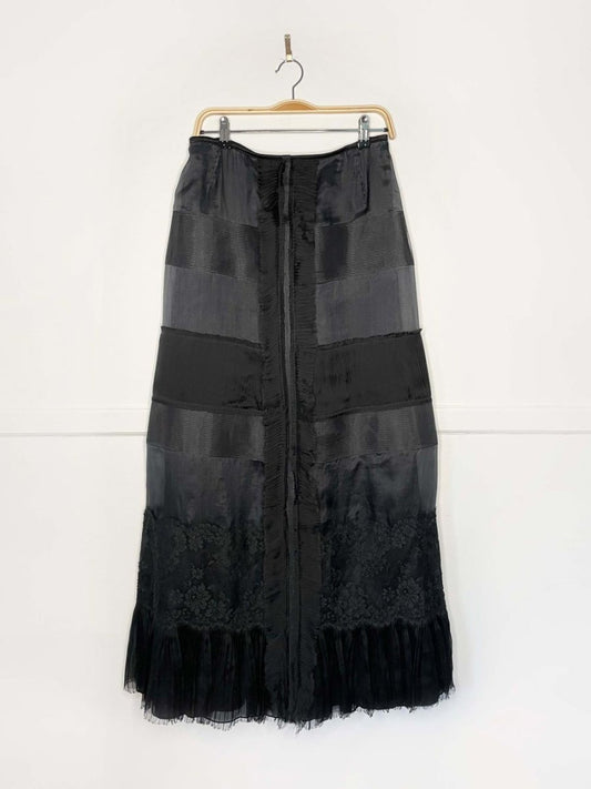 alberta ferretti 100% silk goth tiered organza lace ruffle maxi skirt - good market thrift store