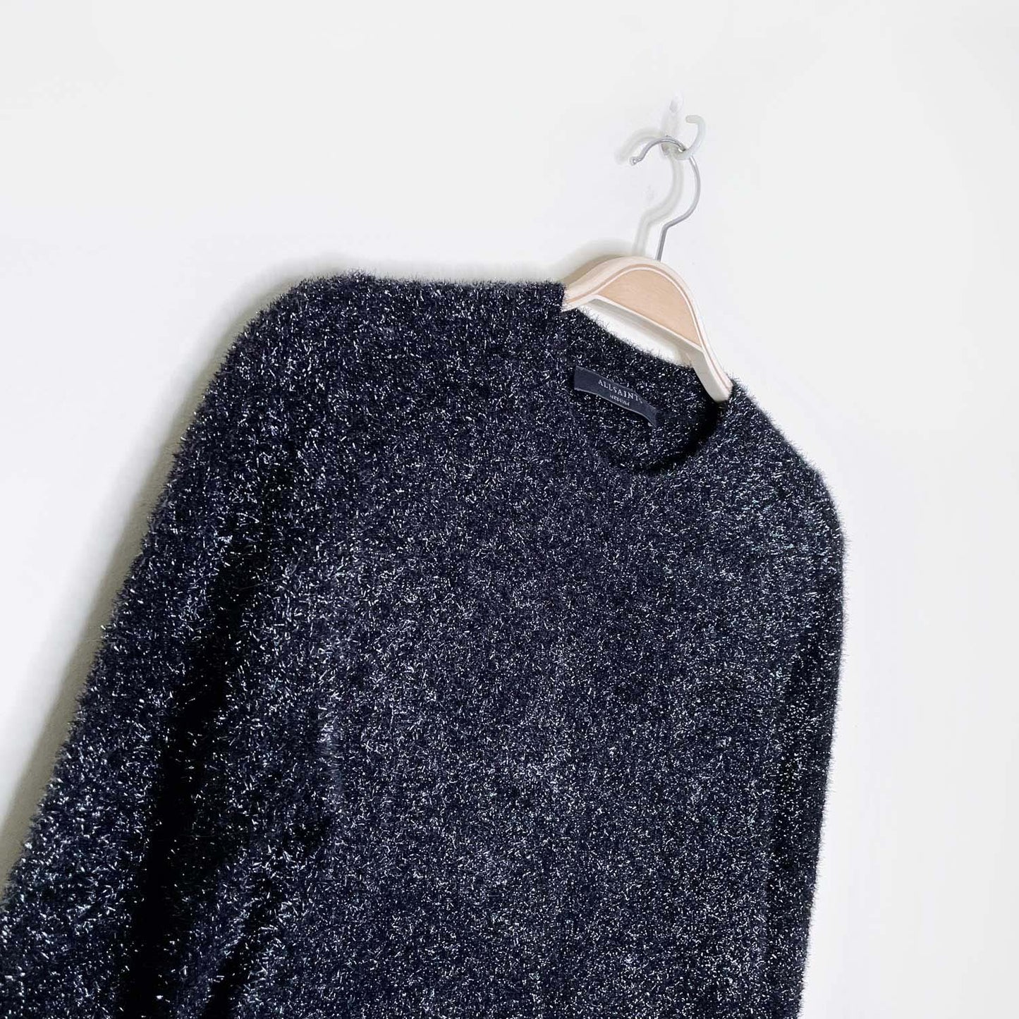 all saints fuzzy black sparkle dress - size medium