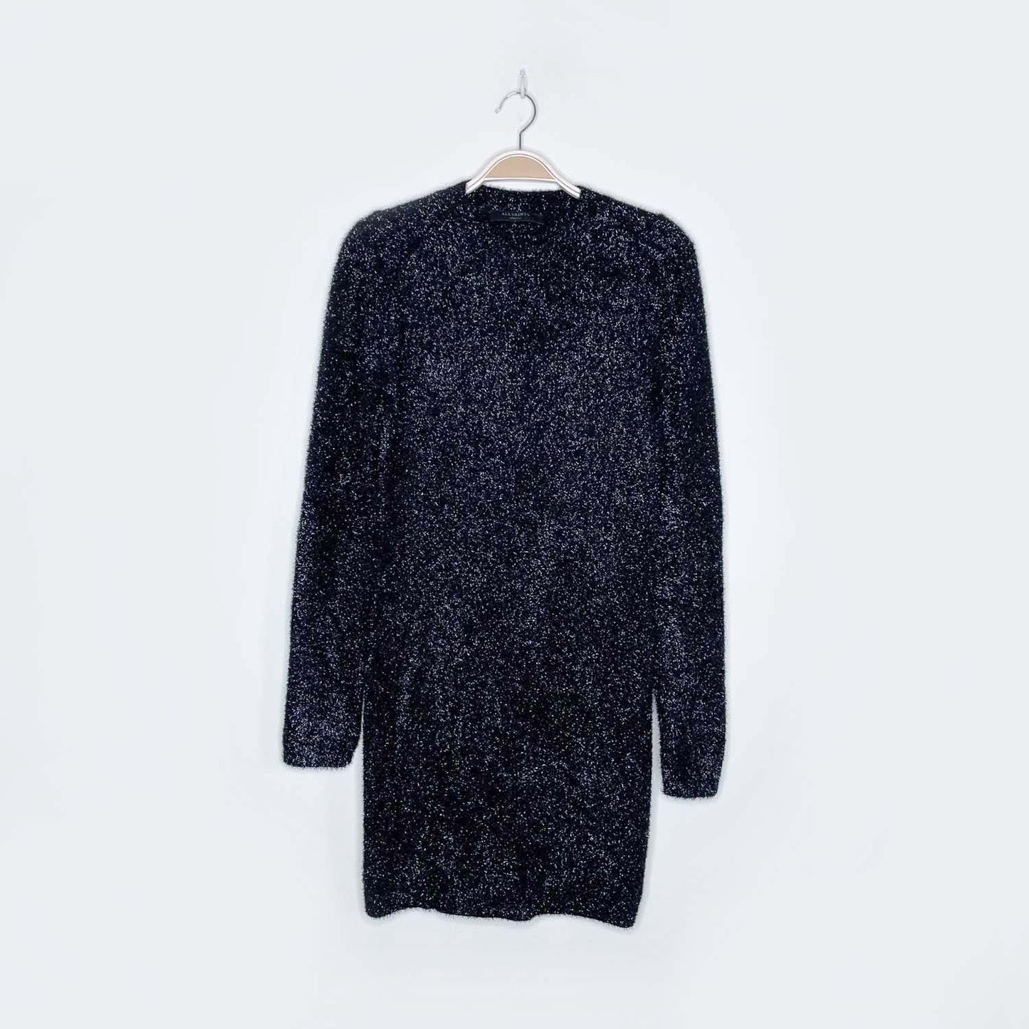all saints fuzzy black sparkle dress - size medium