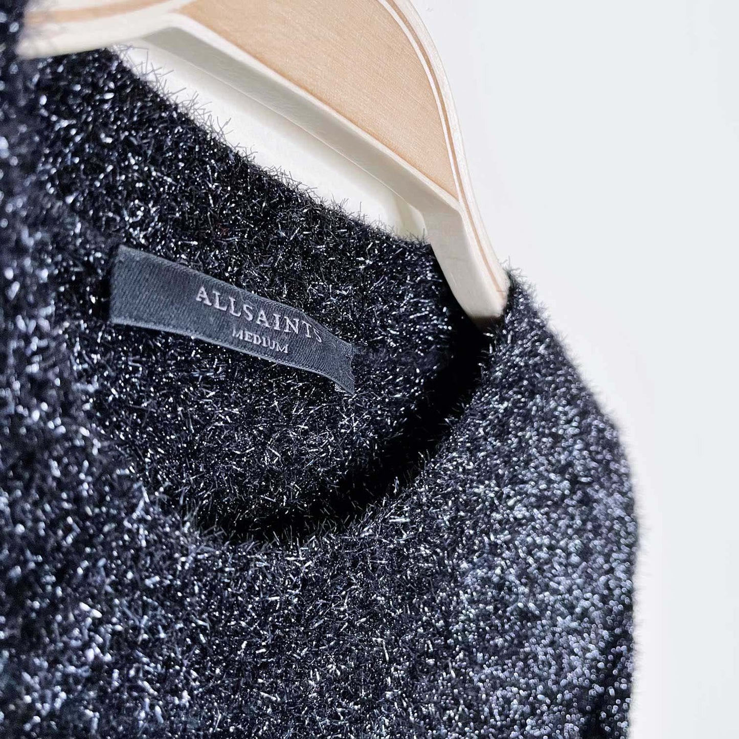 all saints fuzzy black sparkle dress - size medium