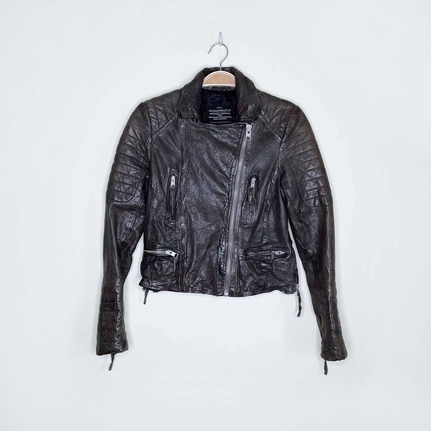 all saints quilted leather biker jacket - size 4