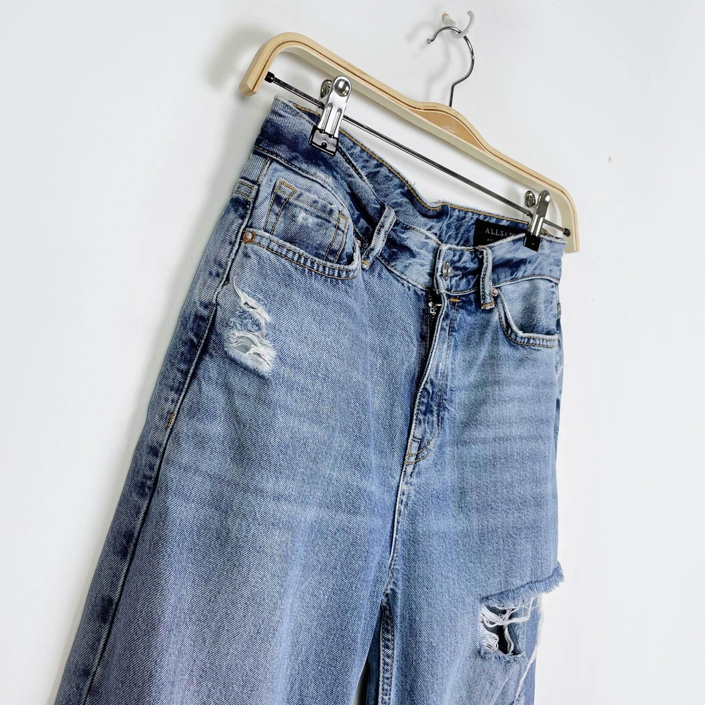 all saints ash boyfriend jeans straight distressed - size 25