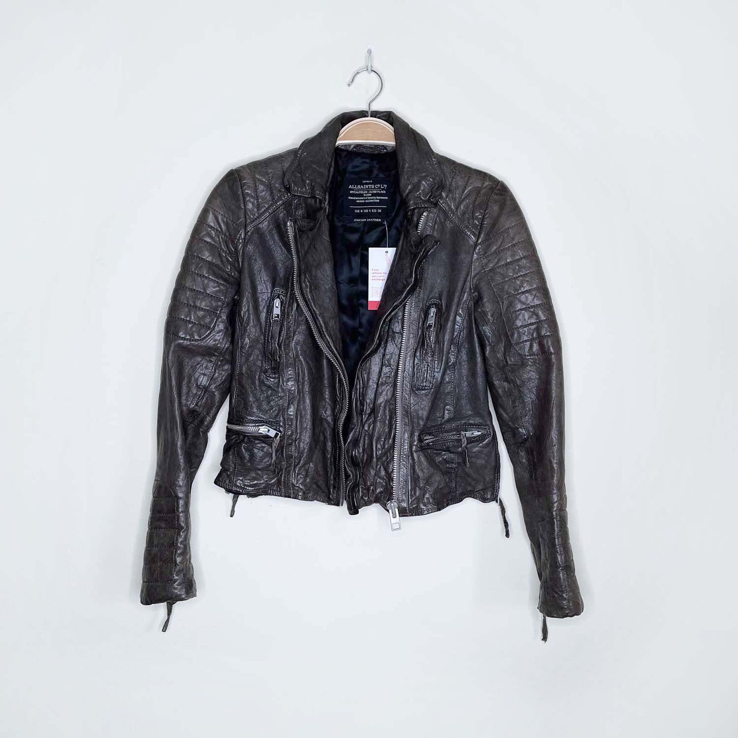all saints quilted leather biker jacket - size 4
