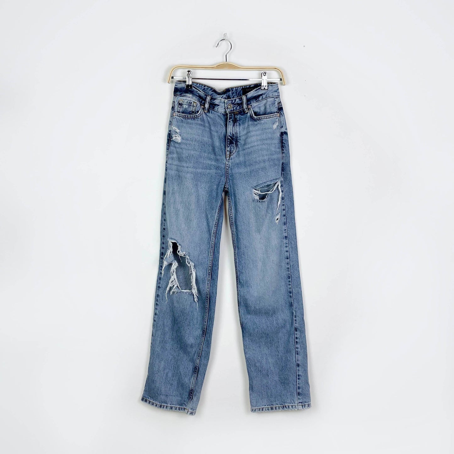 all saints ash boyfriend jeans straight distressed - size 25