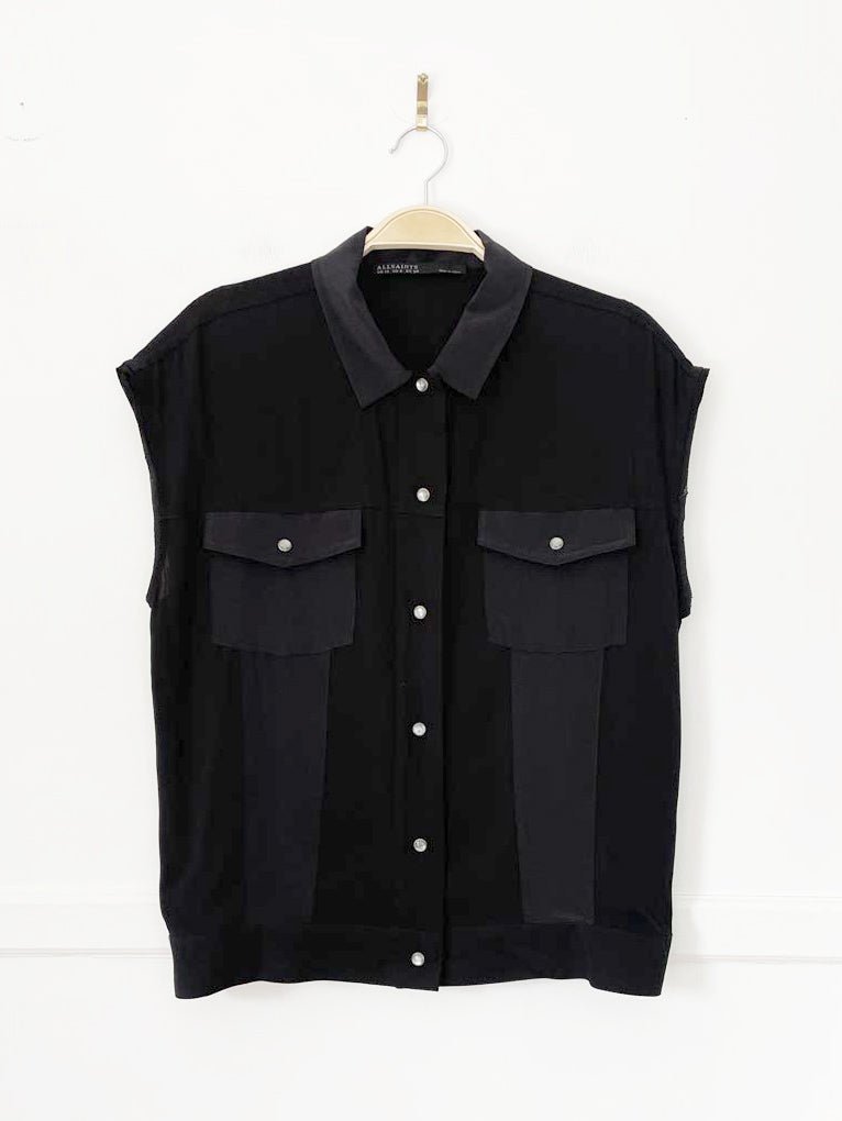 all saints libra 100% silk combo snap button shirt - good market thrift store
