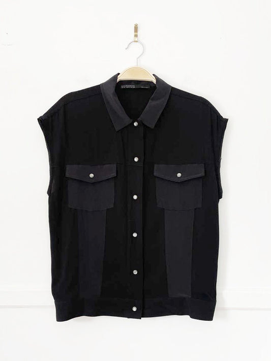 all saints libra 100% silk combo snap button shirt - good market thrift store