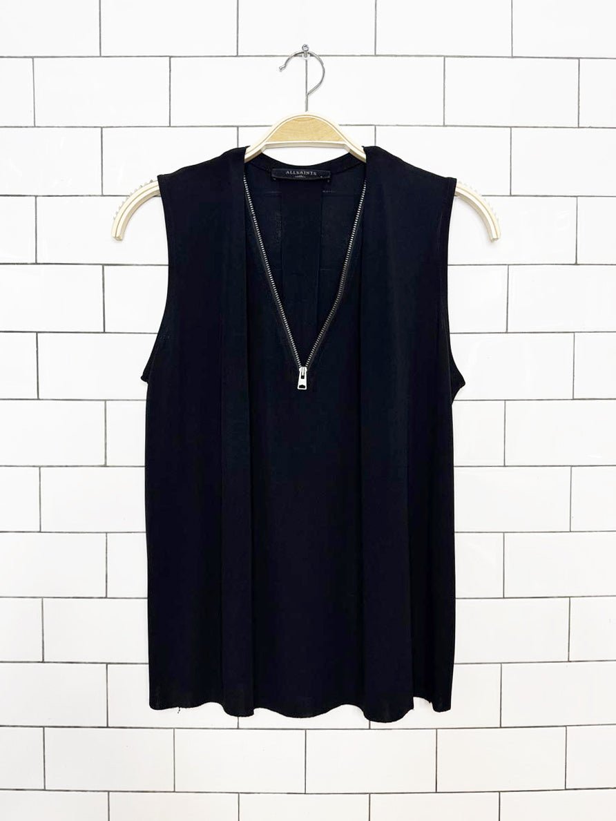 all saints nero mesh drape sleeveless zip top - good market thrift store
