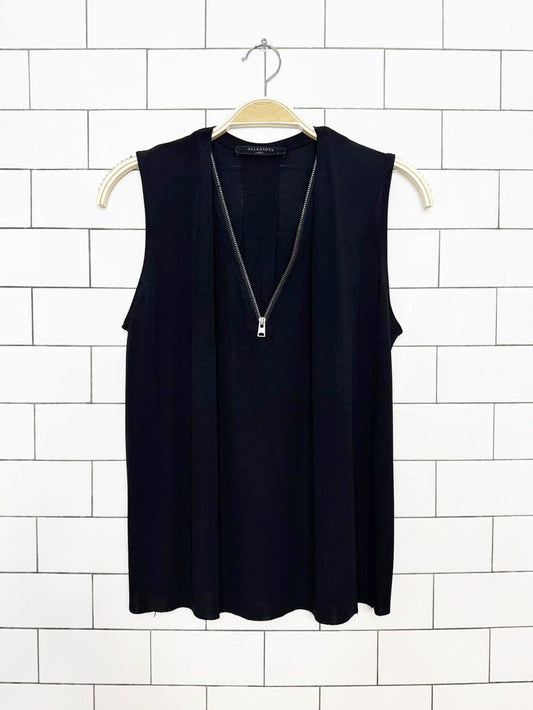 all saints nero mesh drape sleeveless zip top - good market thrift store