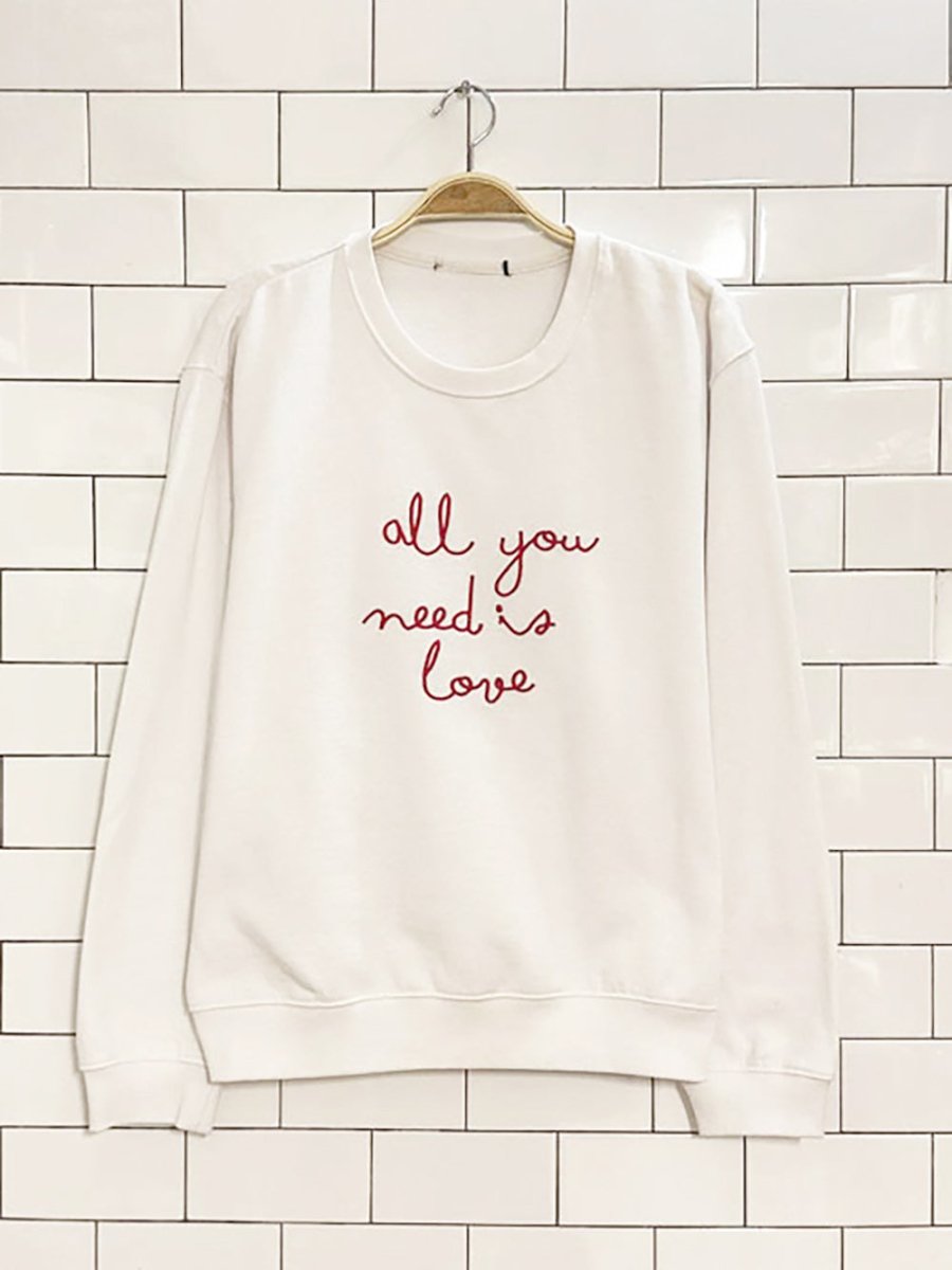 all you need is love embroidered sweatshirt - good market thrift store