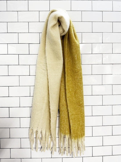 allo allo fuzzy two - tone fringe scarf - good market thrift store