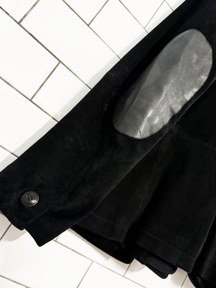 allsaints graft lamb suede leather elbow patch blazer jacket - good market thrift store