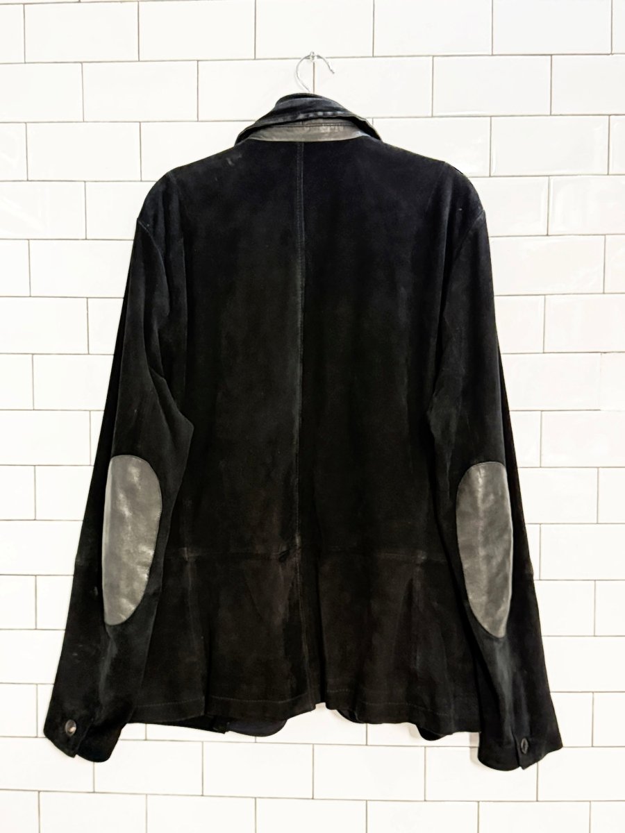 allsaints graft lamb suede leather elbow patch blazer jacket - good market thrift store