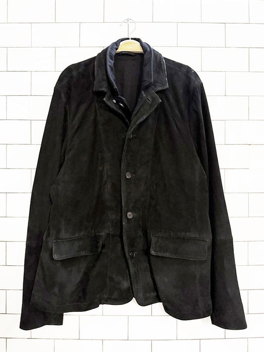 allsaints graft lamb suede leather elbow patch blazer jacket - good market thrift store