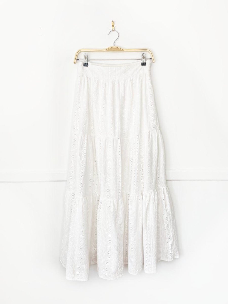 altar'd state nalia eyelet tiered boho prairie maxi skirt | anthropologie - good market thrift store