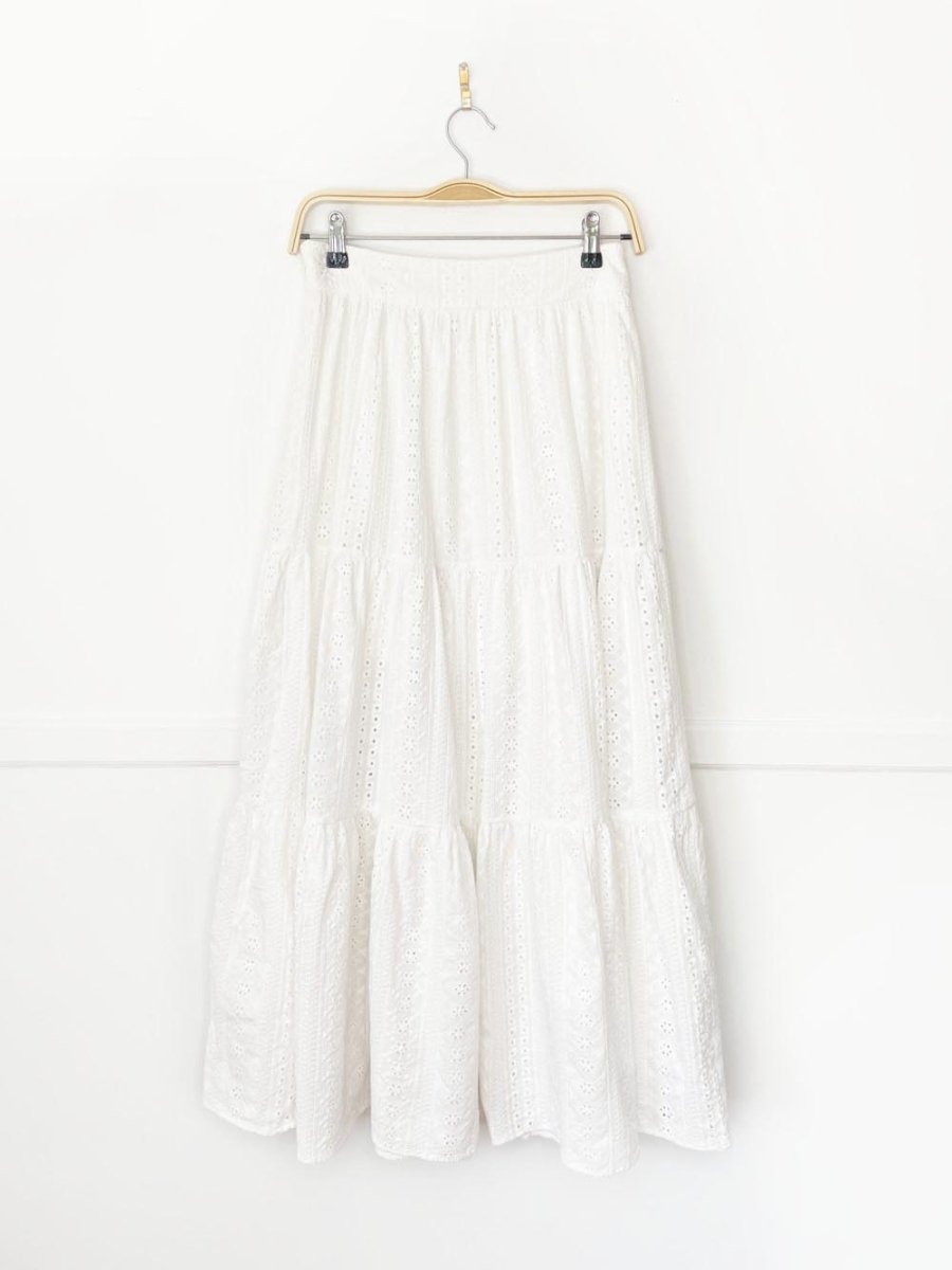altar'd state nalia eyelet tiered boho prairie maxi skirt | anthropologie - good market thrift store