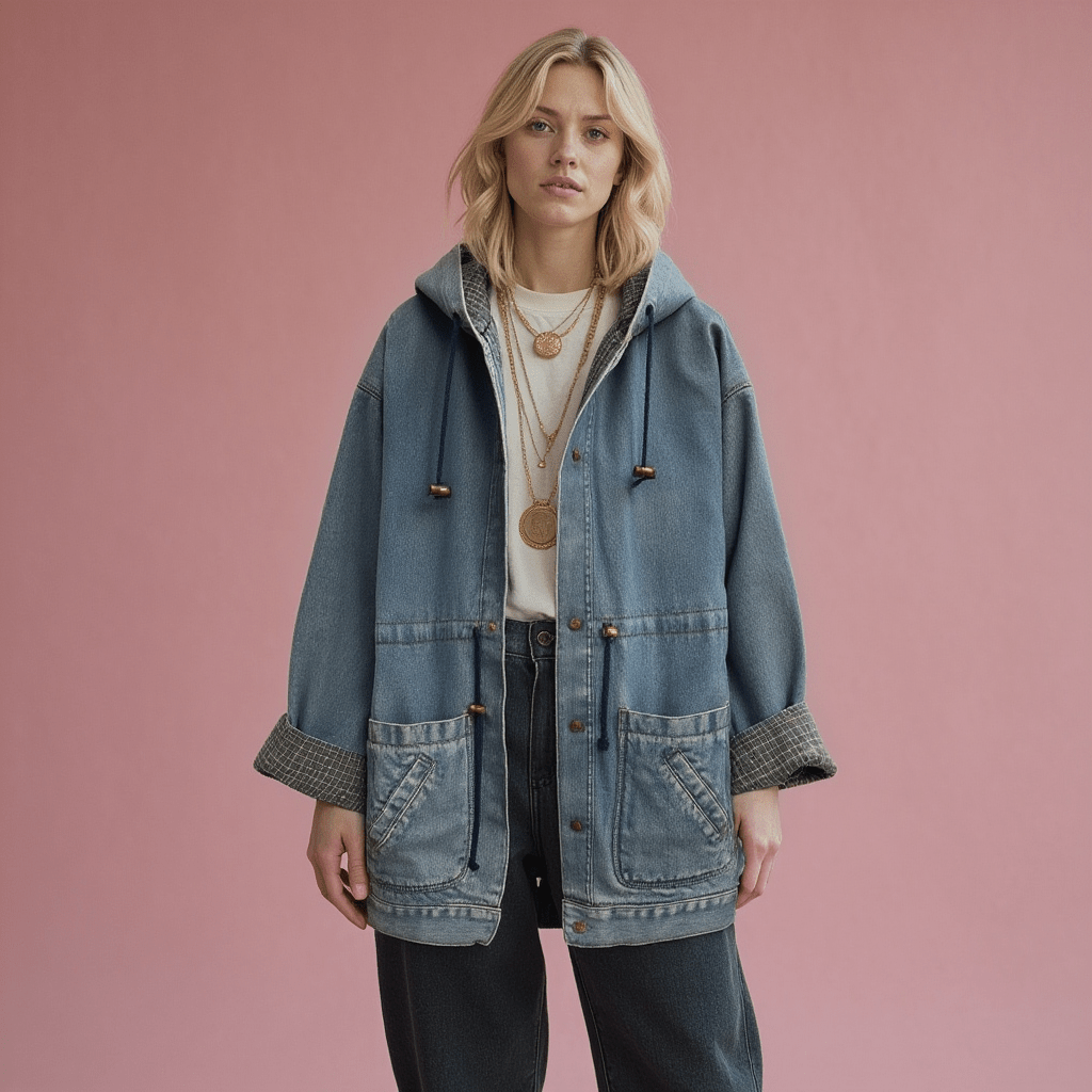 vintage 90s andy johns hooded denim jacket - good market thrift store