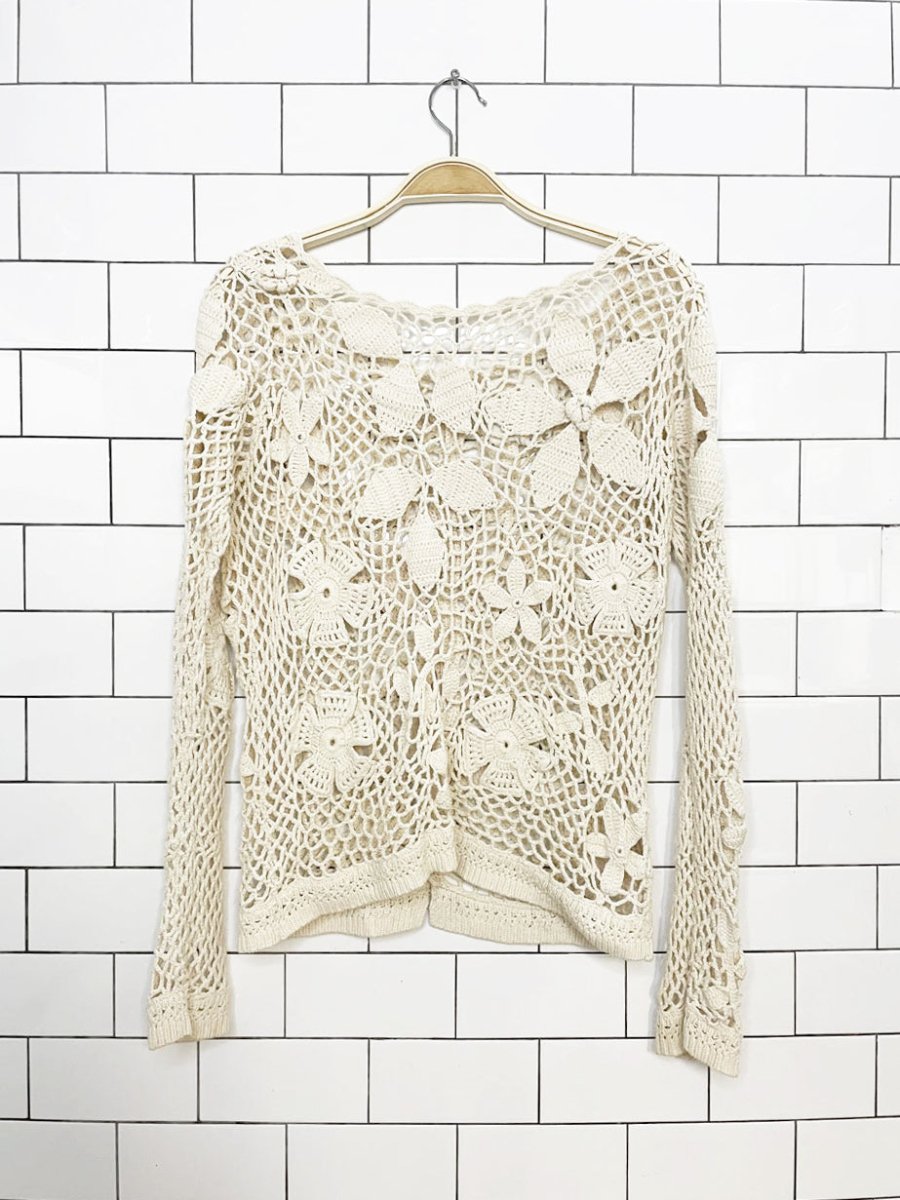 angel of the north crochet floral knit button back top | anthropologie - good market thrift store