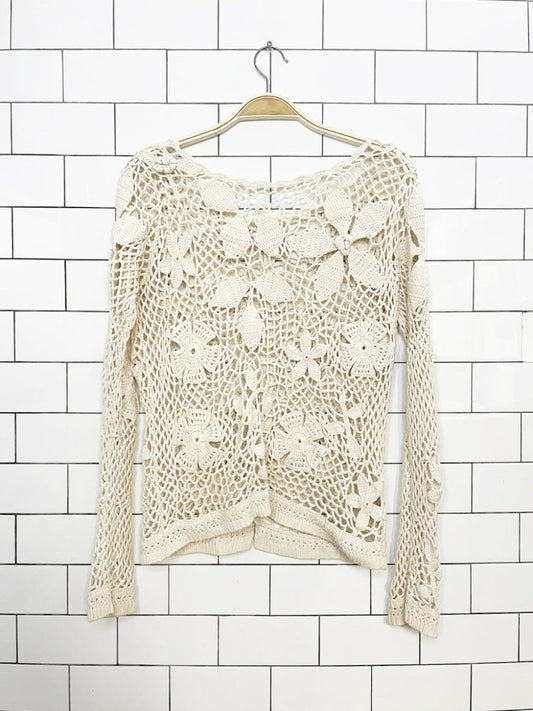 angel of the north crochet floral knit button back top | anthropologie - good market thrift store