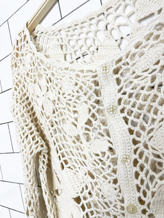 angel of the north crochet floral knit button back top | anthropologie - good market thrift store