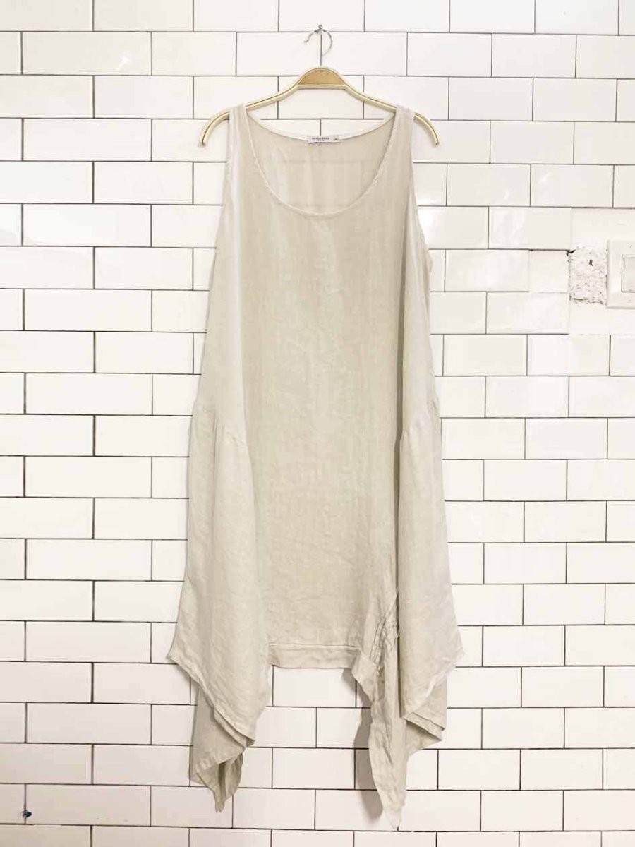 angela mara 100% linen asymmetric midi dress | made in italy - good market thrift store
