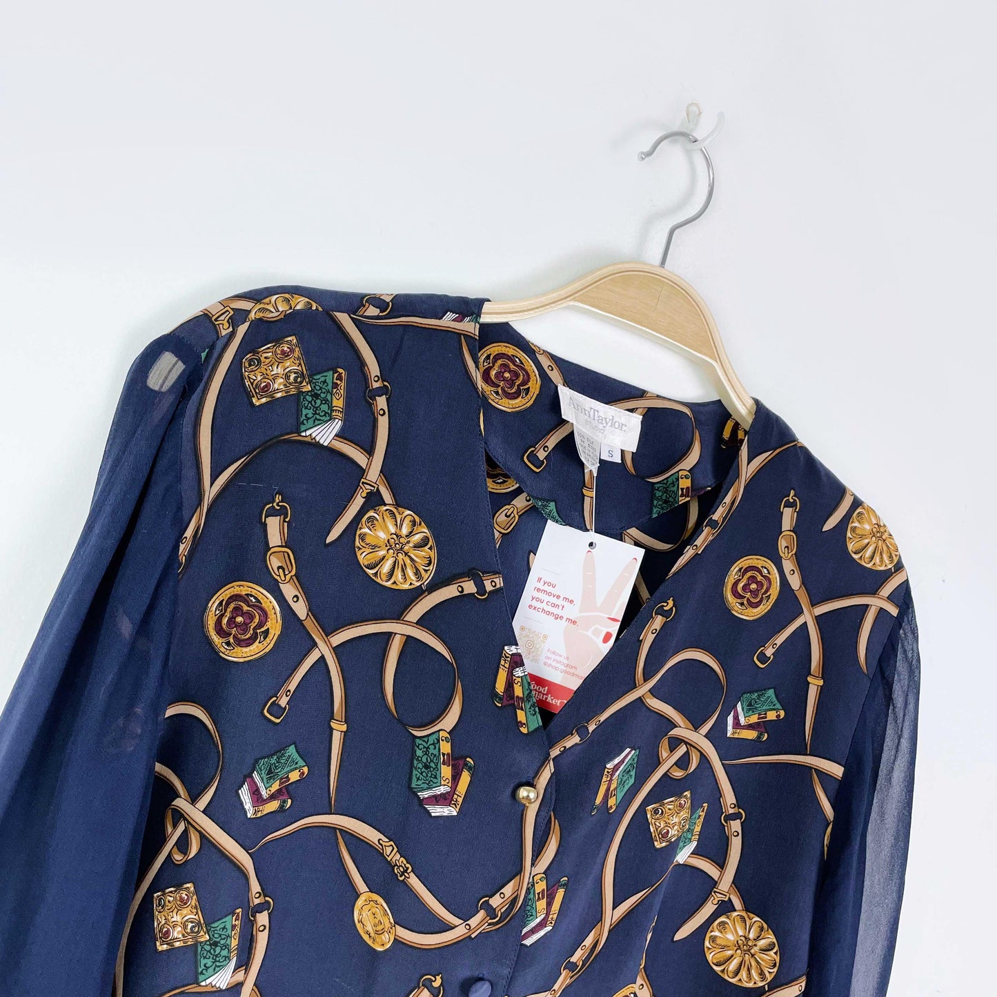 vintage ann taylor chain medallion silk blouse - size small