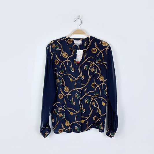 vintage ann taylor chain medallion silk blouse - size small