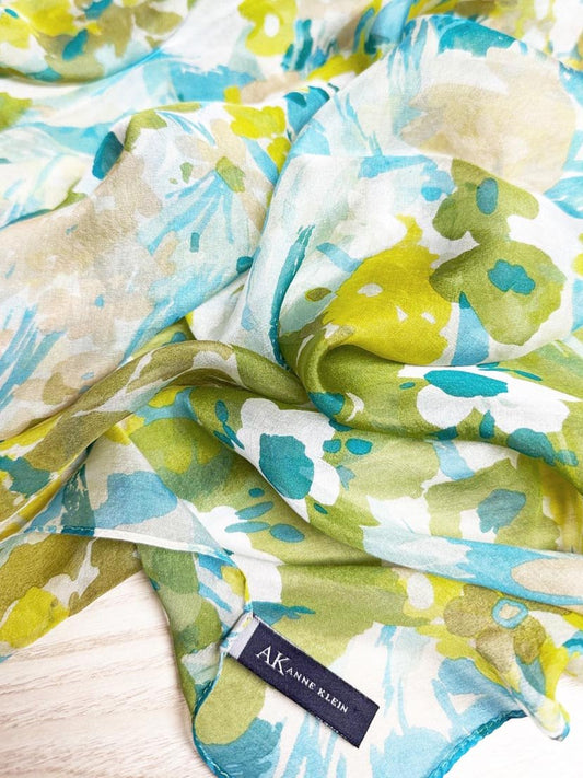 ann klein 100% silk floral scarf - good market thrift store