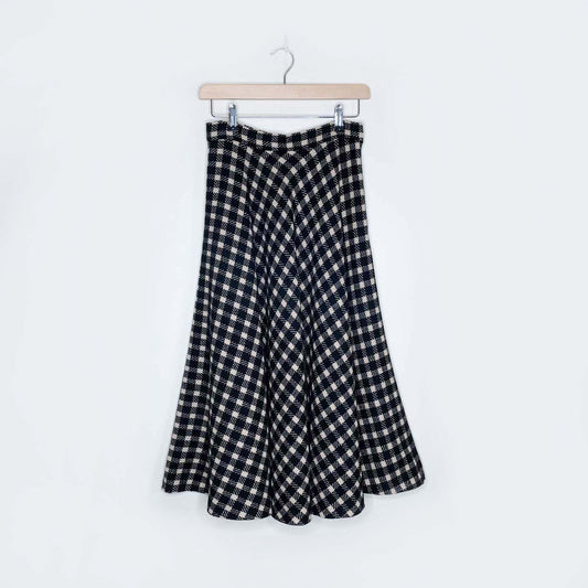 vintage anne klein wool check swing midi skirt - size 8