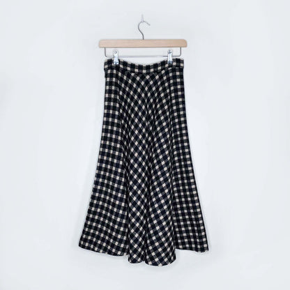 vintage anne klein wool check swing midi skirt - size 8