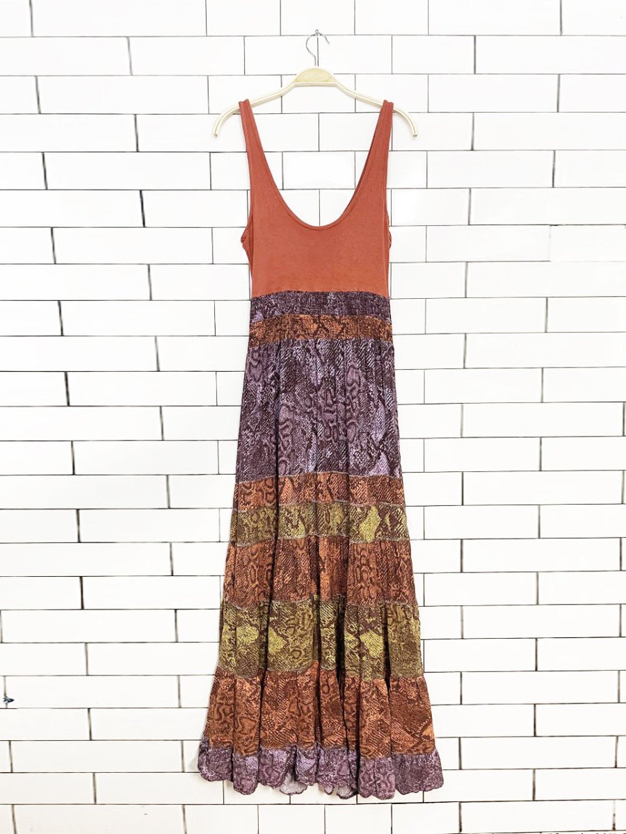anthropologie colima animal print tiered sleeveless maxi dress - good market thrift store