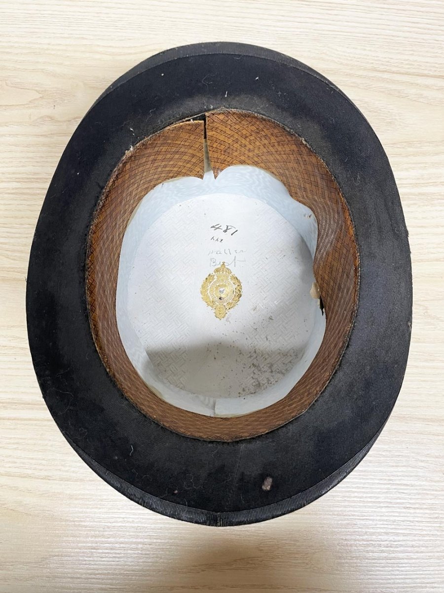 antique 1800s beaver top hat with royal crest - good market thrift store
