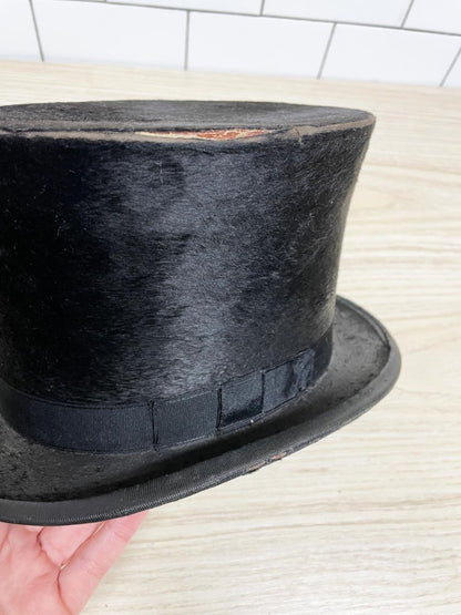 antique 1800s beaver top hat with royal crest - good market thrift store