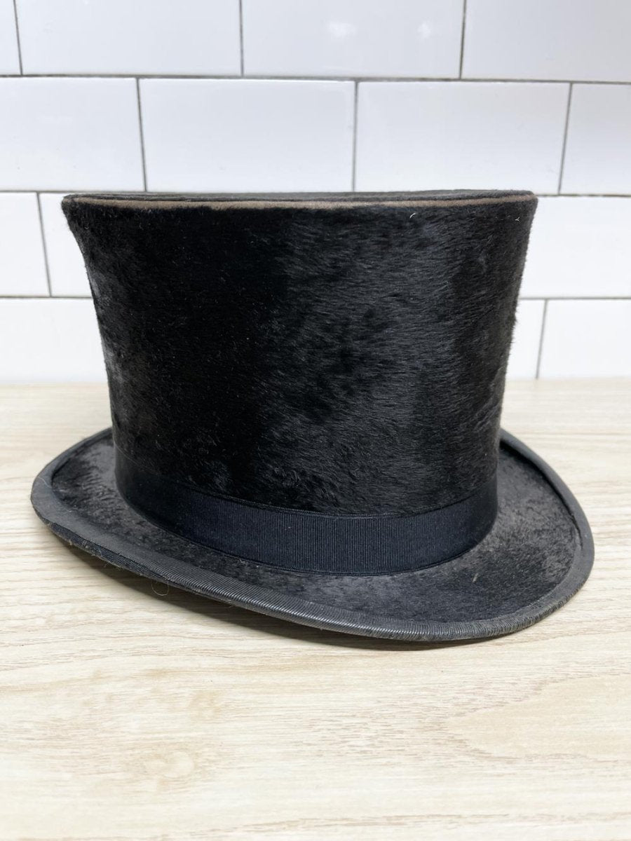 antique 1800s beaver top hat with royal crest - good market thrift store