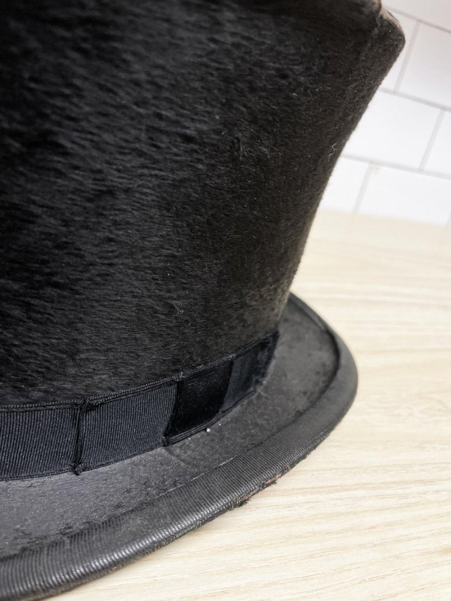 antique 1800s beaver top hat with royal crest - good market thrift store