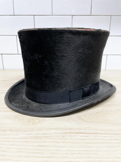 antique 1800s beaver top hat with royal crest - good market thrift store