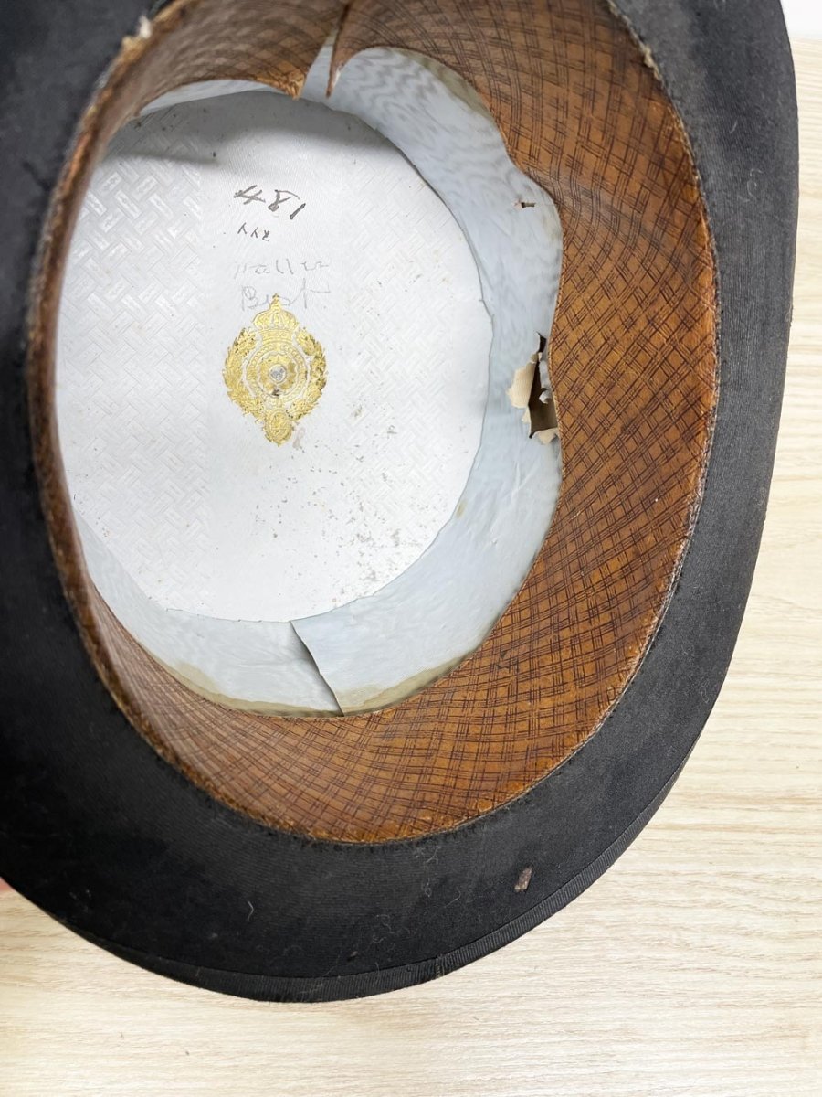 antique 1800s beaver top hat with royal crest - good market thrift store