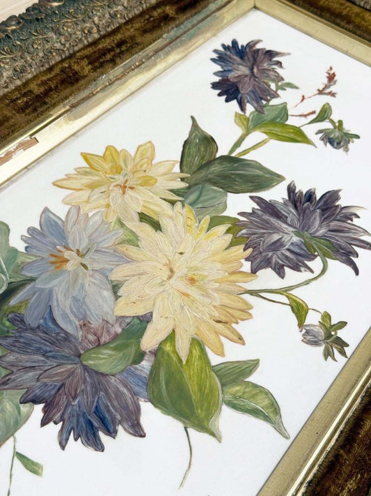antique 1800s victorian painting of flowers on glass | guilded framed art | john mouat - good market thrift store