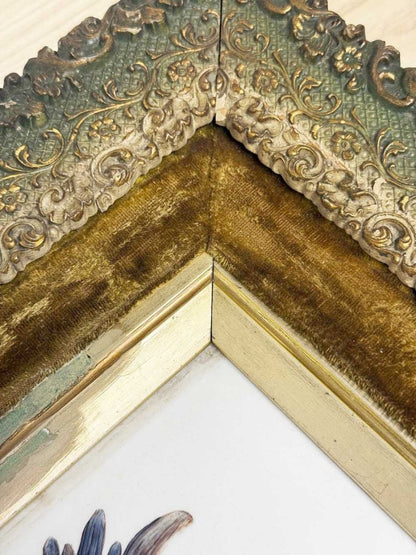 antique 1800s victorian painting of flowers on glass | guilded framed art | john mouat - good market thrift store