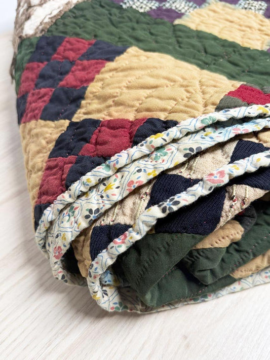 antique handmade double nine patch new england quilt - good market thrift store