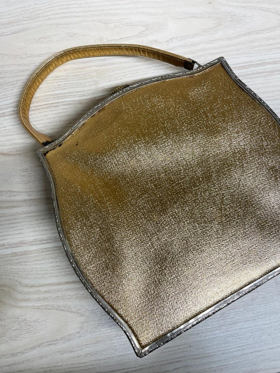 antique tapestry gilded lovers handbag | snap closure - good market thrift store