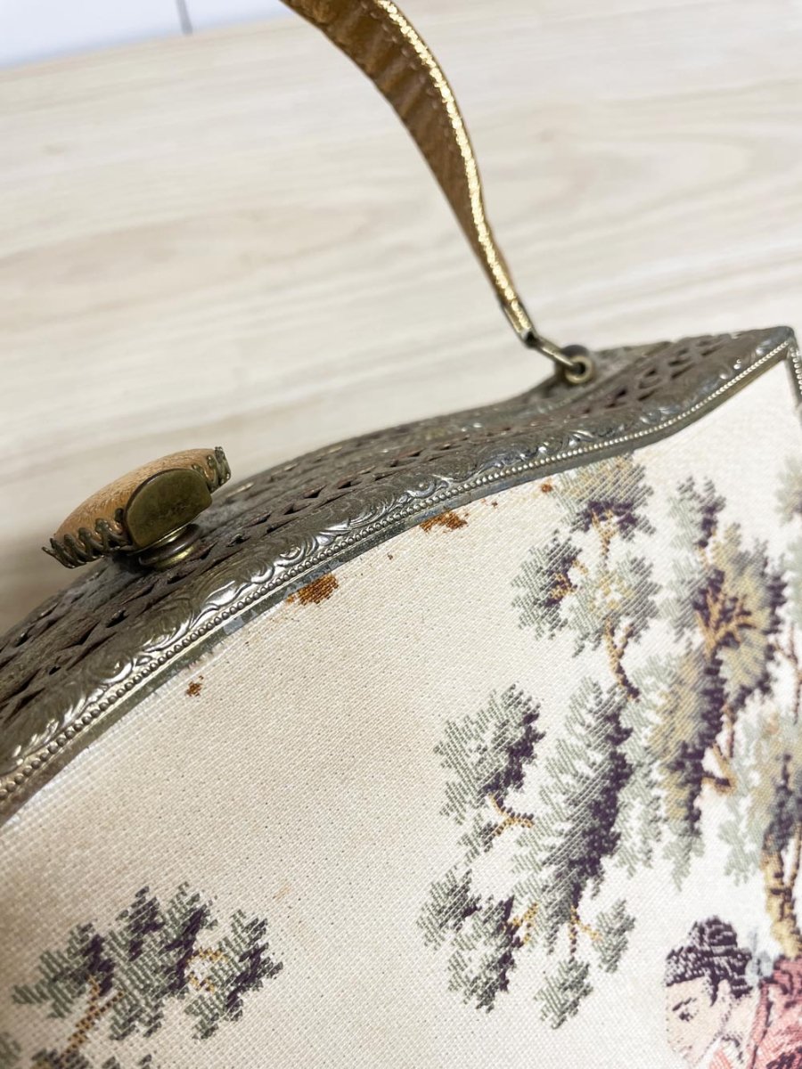 antique tapestry gilded lovers handbag | snap closure - good market thrift store