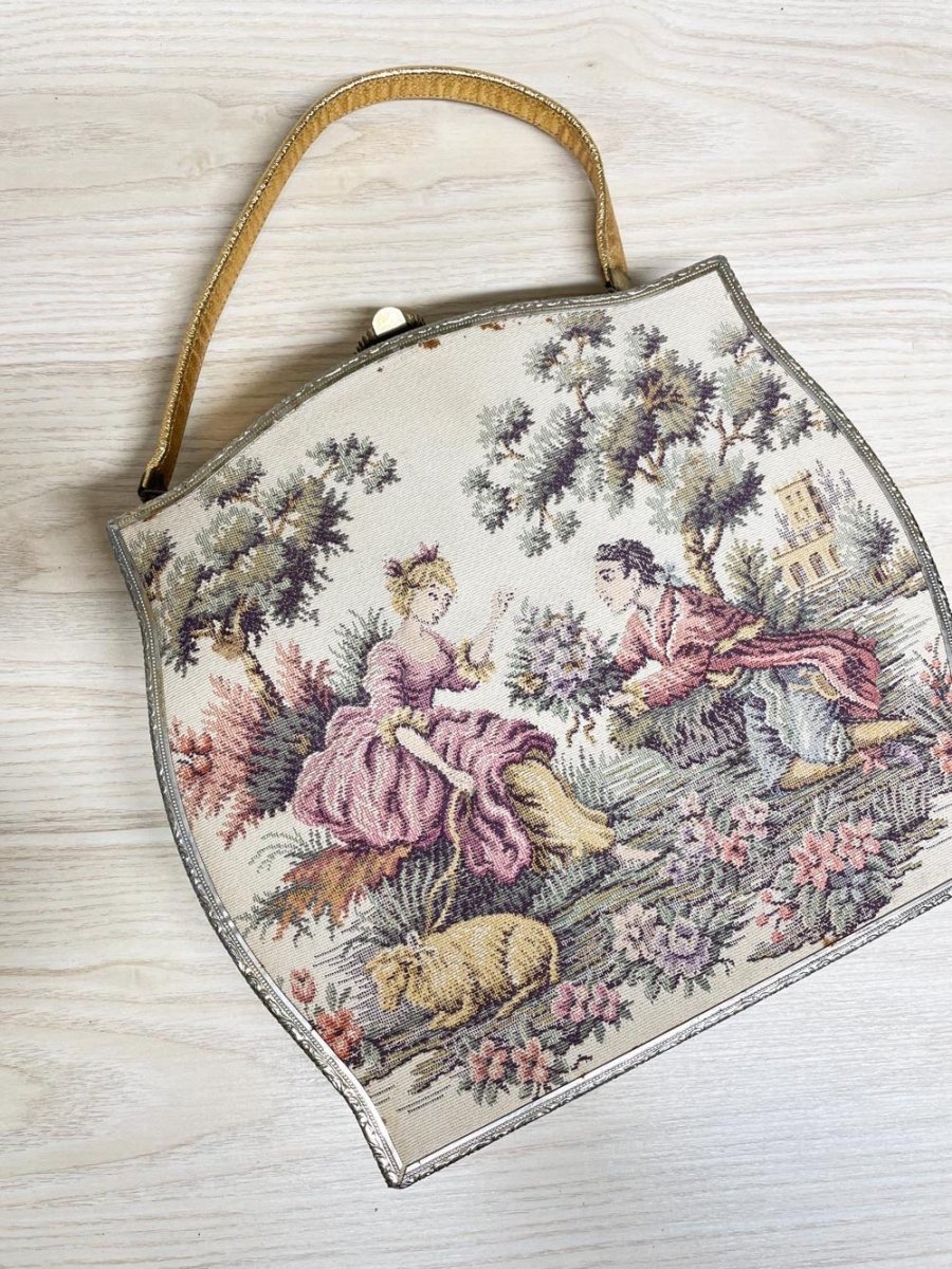 antique tapestry gilded lovers handbag | snap closure - good market thrift store
