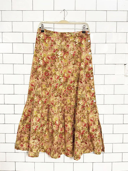 april cornell floral tiered shell button midi skirt - good market thrift store