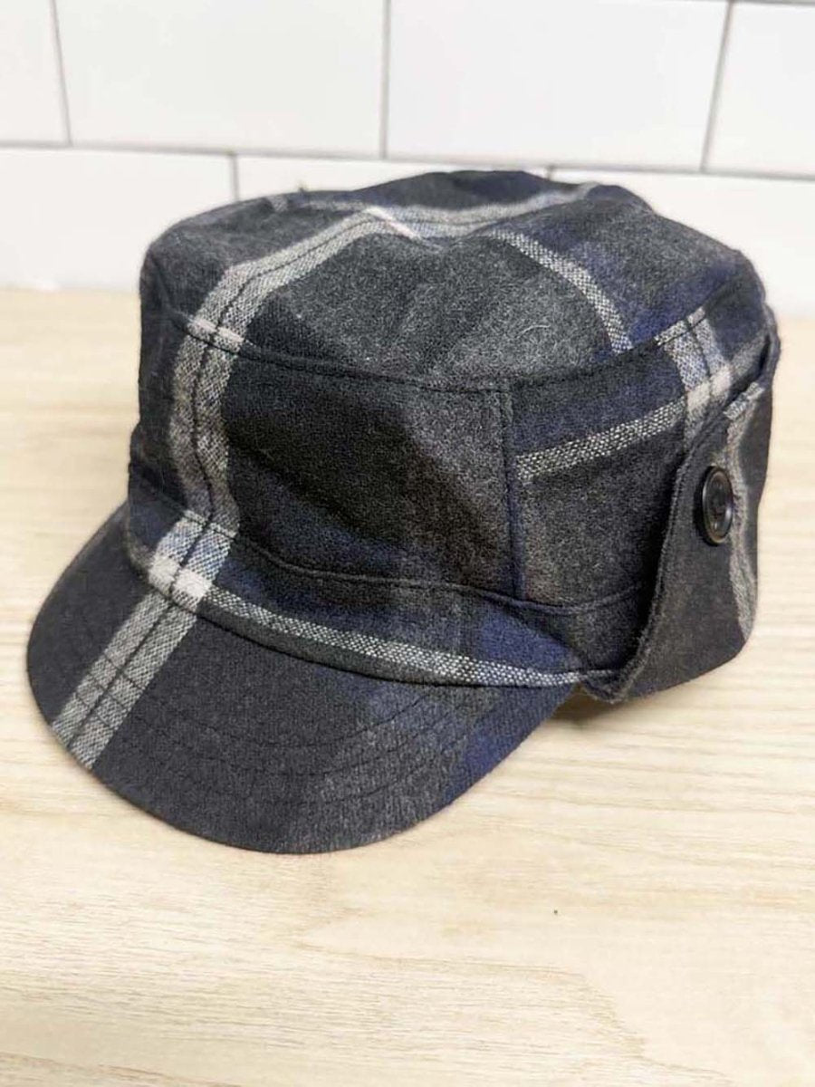 armani exchange wool - blend plaid army cap with ear flaps - good market thrift store