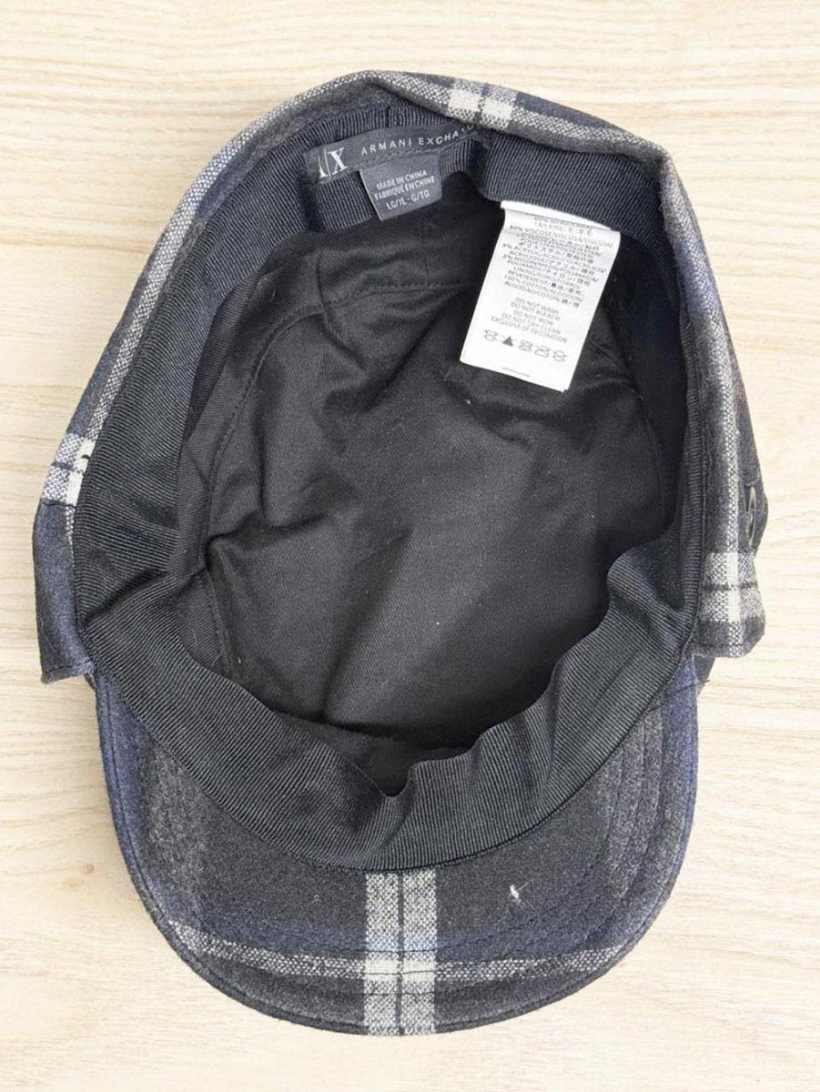 armani exchange wool - blend plaid army cap with ear flaps - good market thrift store