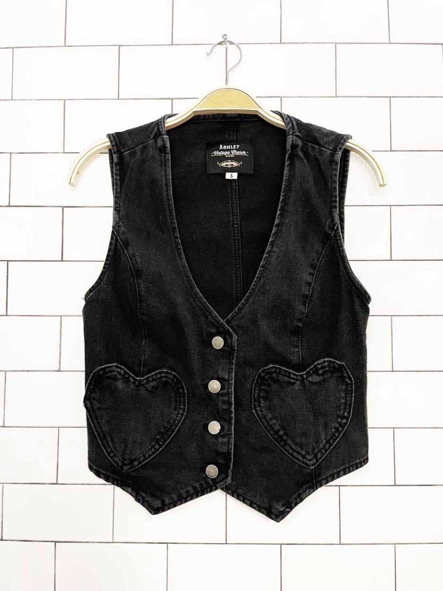 ashley vintage charm 90s denim heart cut out vest - good market thrift store