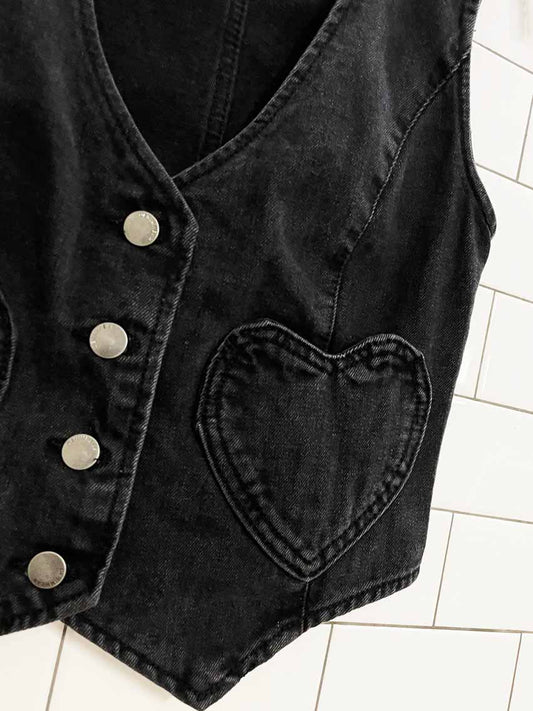 ashley vintage charm 90s denim heart cut out vest - good market thrift store