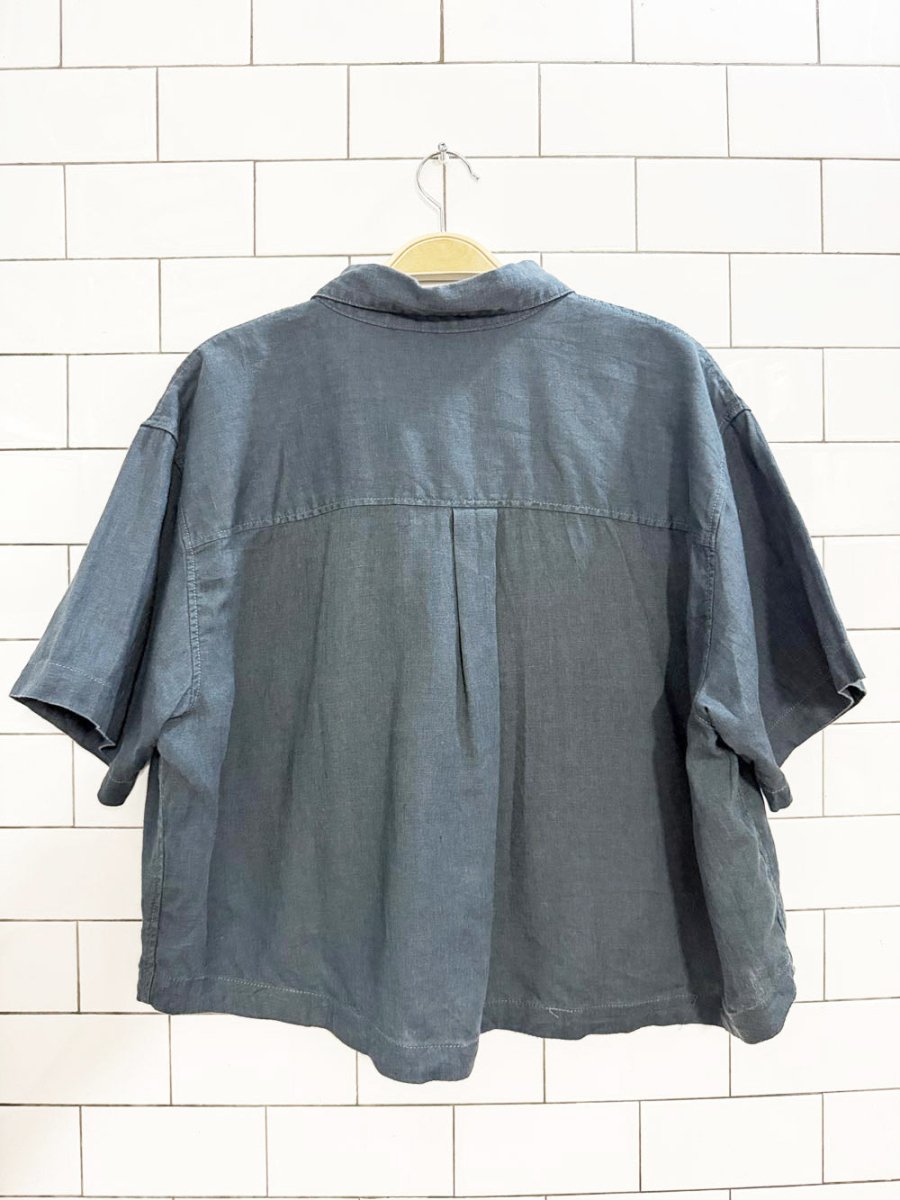 athleta 100% linen retreat boxy full button short sleeve shirt - good market thrift store