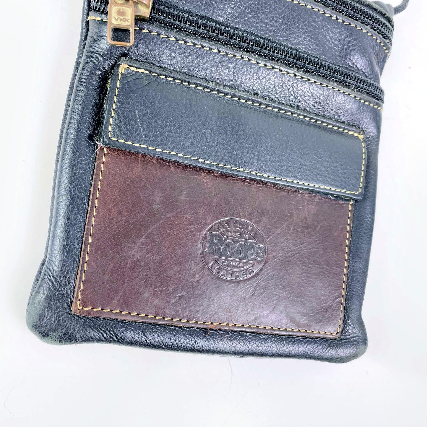 vintage roots two tone leather crossbody