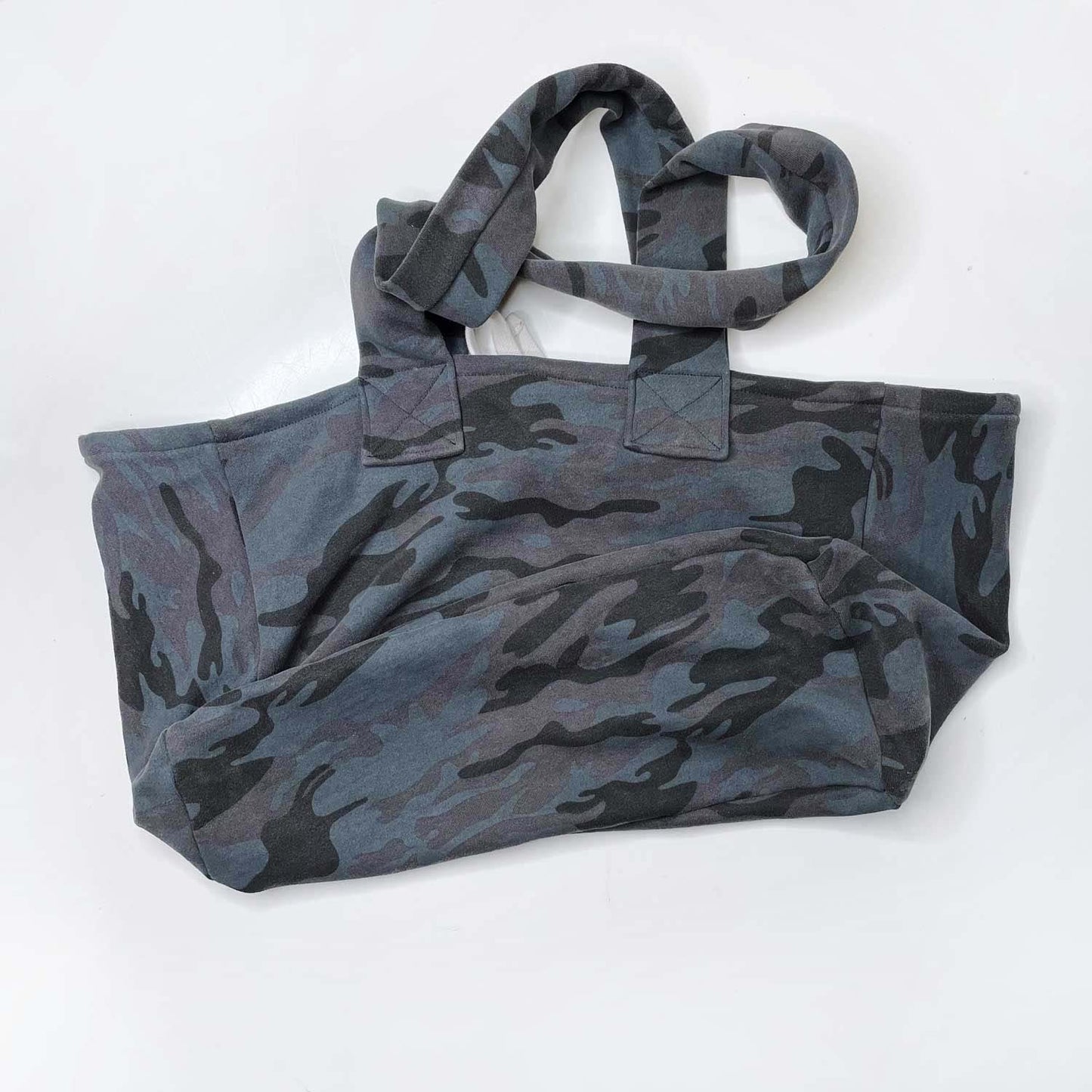 roots upcycled camo logo tote bag